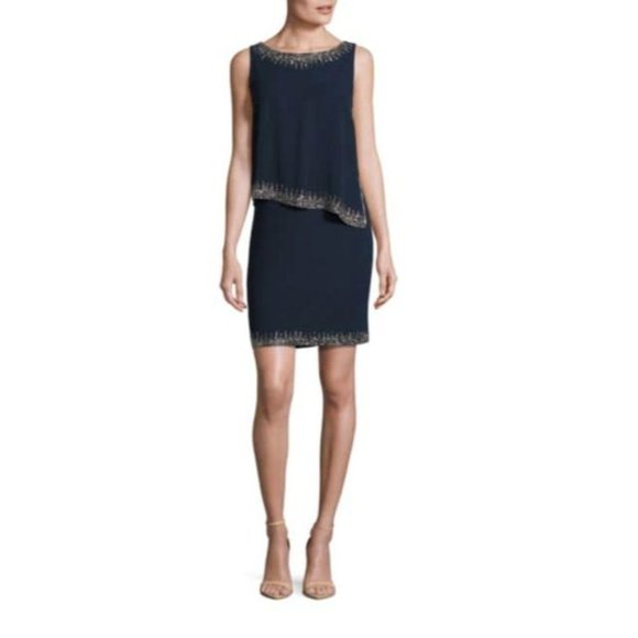 J Kara Sleeveless Bead Trim Popover Dress 270$ SIZE 6 - Picture 7 of 10